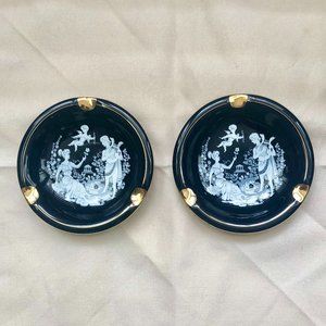 C. Fiorentine Navy Blue Porcelain Gilt Edged Hand-Made in Italy Set of 2